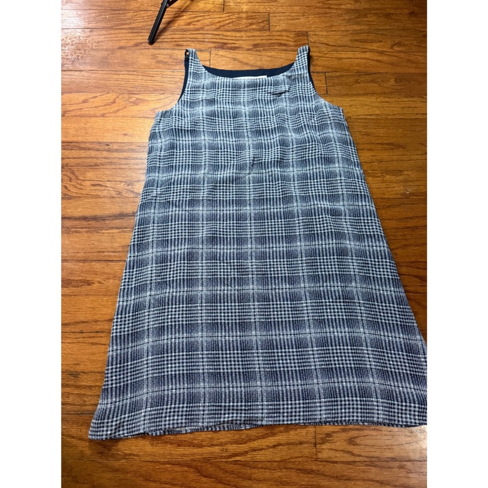 Max Studio Leon Max Navy White Plaid Rayon Shift Dress Sleeveless Large USA